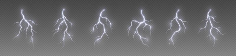 Thunderstorm lightning, thunderbolt strike, realistic electric zipper, energy flash light effect, white lightning bolt vector
