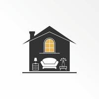 sencillo techo casa o hogar con ventana, mesa o aparador, escalera, y lámpara imagen gráfico icono logo diseño resumen concepto vector existencias. lata ser usado como un símbolo relacionado a propiedad o interior