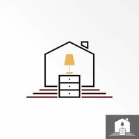 Simple roof house or home with window, table or sideboard, ladder, and lamp image graphic icon logo design abstract concept vector stock. Can be used as a symbol related to property or interior