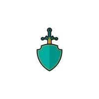 A colorful shield with a sword on it. vector