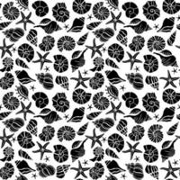 Hand-Drawn sea shells, fossils, starfish, vector seamless pattern. Summer beach seaside print. Ocean fashion textile