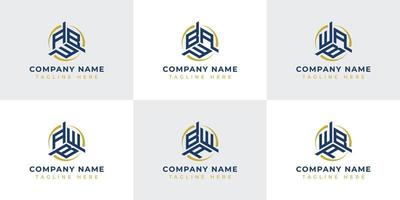 Letter ABW, AWB, BAW, BWA, WAB, WBA Hexagonal Technology Logo Set. Suitable for any business. vector