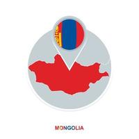 Mongolia map and flag, vector map icon with highlighted Mongolia