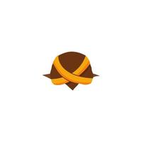 A brown hat with a yellow ribbon around the top. vector