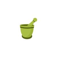 A green mortar and pestle with a mortar and pestle on it. vector