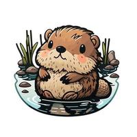 cute beaver cartoon style vector