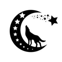 Wolf and moon vector icon. wolf howling illustration sign.