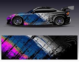 vector de diseño de envoltura de coche. Diseños de kits de fondo de carreras de franjas abstractas gráficas para envolver vehículos carrera de autos rally aventura y librea