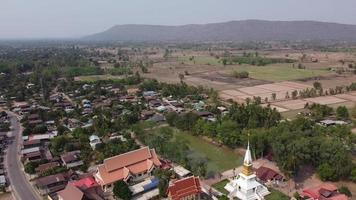 Aerail view of temple in thailand in mountain in Nongbua lumphu. video