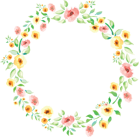 Watercolor floral frame. Gentle floral wreath. Elegant floral hand drawn design for invitation, wedding or greeting cards. Floristic illustration. Summer watercolor frame. png