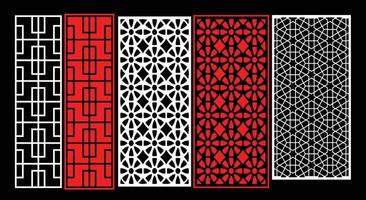 Decorative wall panels set Jali design CNC pattern, laser cutting pattern, router CNCcutting.Jali Laser cut decorative panel set with lace pattern. vector