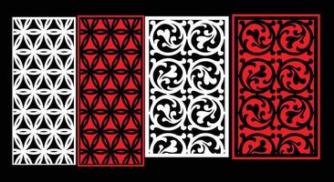 Decorative wall panels set Jali design CNC pattern, laser cutting pattern, router CNCcutting.Jali Laser cut decorative panel set with lace pattern. vector