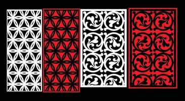 Decorative wall panels set Jali design CNC pattern, laser cutting pattern, router CNCcutting.Jali Laser cut decorative panel set with lace pattern. vector