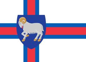 The official flag and coat of arms of the Faroe Islands. Territory of Denmark. photo