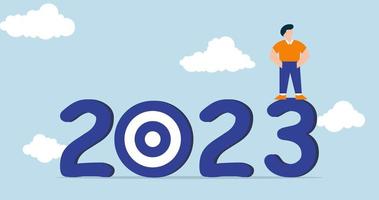 4k animation de année 2023 affaires cible. homme d'affaire en changeant année à 2023 cible
