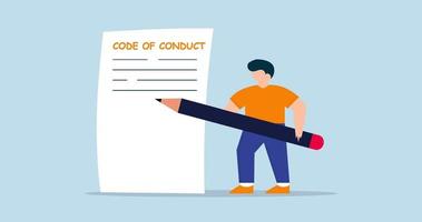 4k animation of Code of conduct. businessman writing code of conduct document video