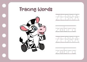 learn tracing word of zebra vector