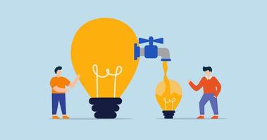 4k animação do partilha idéia ou conhecimento compartilhamento. o negócio pessoas transferir idéia para Novo luz lâmpada. video