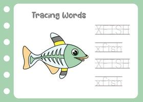 aprendizaje a rastro el palabra de X pescado vector