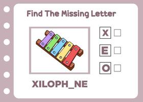 find the missing letter of xylophone for kids vector