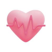 3d red heart with pulse line with magnifier and plus icon vector. Cartoon style design. 3d cardiology medical concept. Isolated on white background. 3d heartbeat icon vector render illustration.