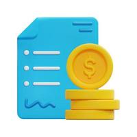 3d report and money coins icon vector. Isolated on white background. 3d accounting, business and finance concept. Cartoon minimal style. 3d asset icon vector render illustration.