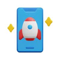 3d mobile and rocket icon vector. Isolated on white background. 3d startup, business and finance concept. Cartoon minimal style. 3d startup icon vector render illustration.