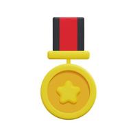 3d quality guarantee medal with star and ribbon icon vector. Isolated on white background. 3d prize, winner and award concept. Cartoon minimal style. 3d badge icon vector render illustration.