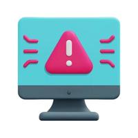 3d computer with warning icon vector. Isolated on white background. 3d cyber security, data protection and internet security concept. Cartoon minimal style. 3d icon vector render illustration.