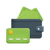 3d wallet and credit card icon vector. Isolated on white background. 3d banking, business and finance concept. Cartoon minimal style. 3d money saving icon vector render illustration.