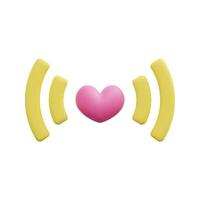 3d heart with signal wifi icon vector. Isolated on white background. 3d heart, love and valentine  concept. Cartoon minimal style. 3d heart icon vector render illustration.