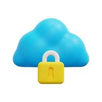 3d cloud lock icon vector. Isolated on white background. 3d cloud technology concept. Technology security. Data storage. Cartoon minimal style. 3d cloud icon vector render illustration.