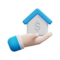 3d hand holding home icon vector. Isolated on white background. 3d rental property and real estate concept. Cartoon minimal style. 3d house icon vector render illustration.