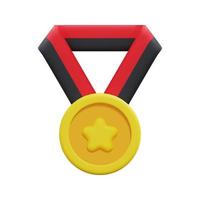 3d quality guarantee medal with star and ribbon icon vector. Isolated on white background. 3d prize, winner and award concept. Cartoon minimal style. 3d badge icon vector render illustration.