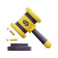 3d judge hammer icon vector. Judge arbitrate courthouse. 3d gavel verdict lawyer, punishment and judgement concept. Isolated on white background. 3d auction icon vector render illustration.