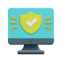 3d computer with security shield icon vector. Isolated on white background. 3d cyber security, data protection and internet security concept. Cartoon minimal style. 3d icon vector render illustration.