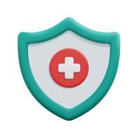 3d shield with healthcare symbol icon vector. Isolated on white background. 3d health insurance concept. Cartoon minimal style. 3d icon vector render illustration.