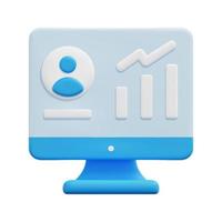 3d report on monitor icon vector. Isolated on white background. 3d market research, business and marketing concept. Cartoon minimal style. 3d graph icon vector render illustration.