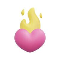 3d passion heart with fire icon vector. Isolated on white background. 3d heart, love and valentine  concept. Cartoon minimal style. 3d heart icon vector render illustration.