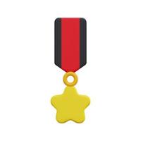 3d quality guarantee medal with star and ribbon icon vector. Isolated on white background. 3d prize, winner and award concept. Cartoon minimal style. 3d badge icon vector render illustration.