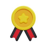 3d quality guarantee medal with star and ribbon icon vector. Isolated on white background. 3d prize, winner and award concept. Cartoon minimal style. 3d badge icon vector render illustration.
