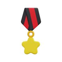 3d quality guarantee medal with star and ribbon icon vector. Isolated on white background. 3d prize, winner and award concept. Cartoon minimal style. 3d badge icon vector render illustration.