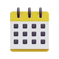 3d minimal yellow calendar icon vector. Isolated on white background. 3d planning, day month year time concept. Cartoon minimal style. 3d  calendar date icon vector render illustration.