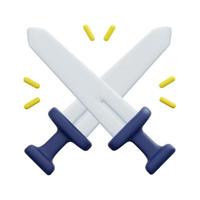 3d sword icon vector. Isolated on white background. 3d combat, competition, sport and game concept. Cartoon minimal style. 3d fighting game icon vector render illustration.