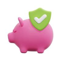 3d piggy bank with security shield icon vector. Isolated on white background. 3d banking, business and finance concept. Cartoon minimal style. 3d insurance icon vector render illustration.