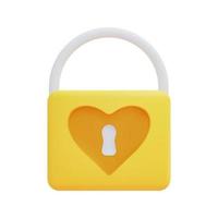 3d yellow padlock icon vector. A sign of strong unbreakable love. 3d valentine, love, anniversary and fidelity concept. Isolated on white background. 3d icon vector render illustration.