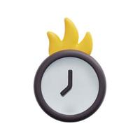 3d burning clock icon vector. Isolated on white background. 3d busy time, hot offer time, limited time and top of event concept. Cartoon minimal style. 3d icon vector render illustration.