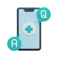 3d question mobile phone icon vector. Isolated on white background. 3d telemedicine, medical and health concept. Cartoon minimal style. 3d faq icon vector render illustration.