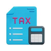 3d taxes icon vector. Isolated on white background. 3d accounting, business and finance concept. Cartoon minimal style. 3d tax report and calculator icon vector render illustration.