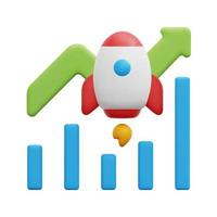 3d space rocket with graph and arrow up icon vector. Isolated on white background. 3d startup, business and finance concept. Cartoon minimal style. 3d investment icon vector render illustration.